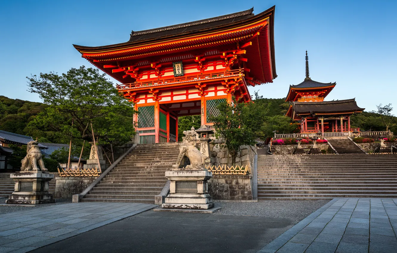 Фото обои ворота, Япония, храм, Japan, Kyoto, Киото, Kiyomizu-dera Temple, Ворота Нио