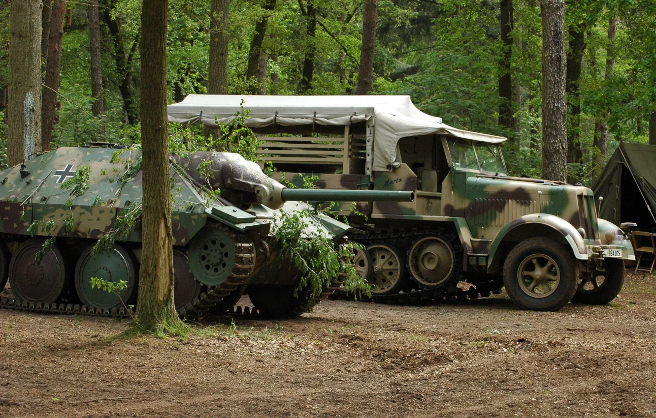Фото обои лес, самоходная, артиллерийская, лёгкая, Hetzer, «Хетцер», гусеничный, Jagdpanzer 38
