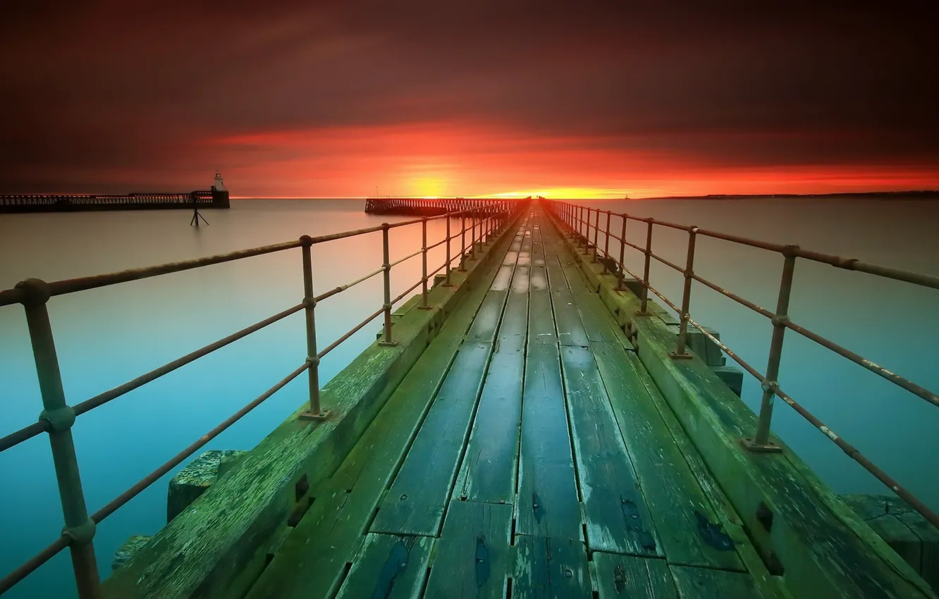 Фото обои twilight, sea, landscape, sunset, water, sunlight, harbor, Pier