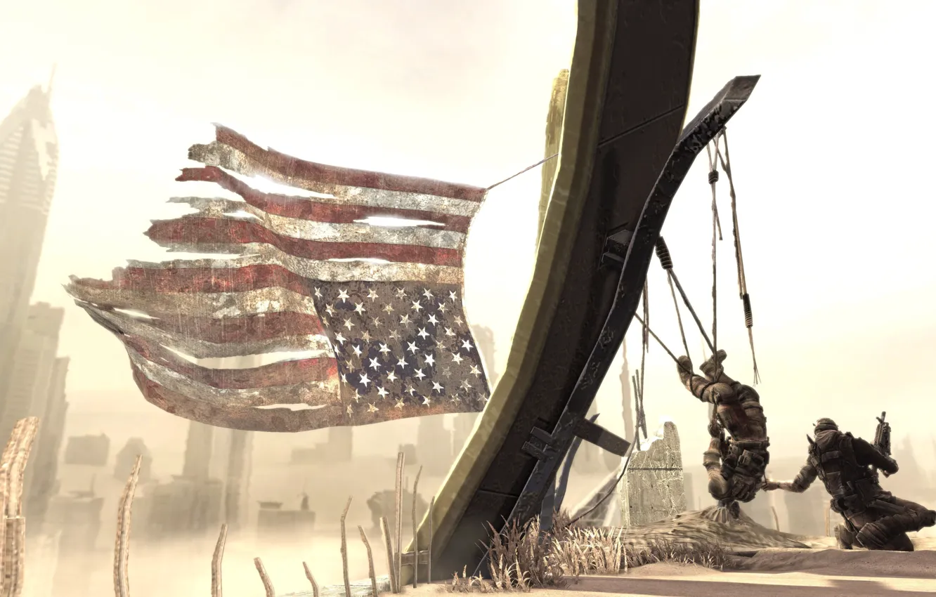 Фото обои песок, солдат, американский флаг, Spec Ops:The Line