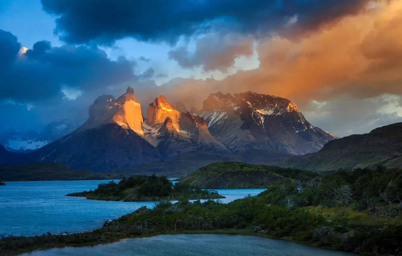 Фото обои небо, облака, свет, горы, озера, Чили, Анды, Южная Америка