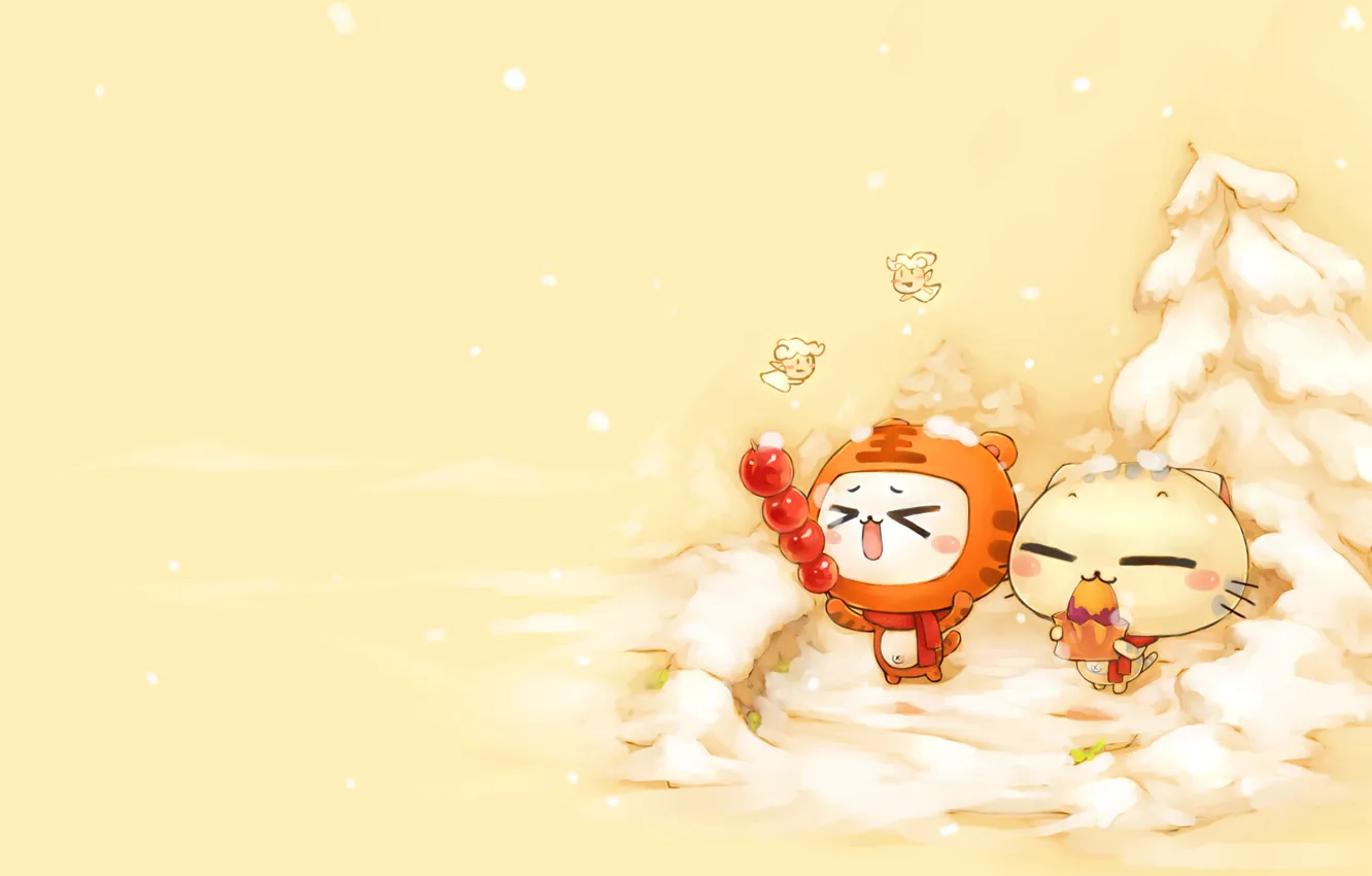 Фото обои зима, снег, настроение, праздник, новый год, аниме, арт, костюм