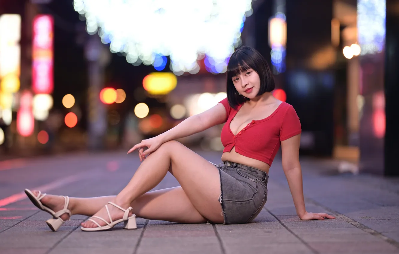 Фото обои девушка, улица, азиатка