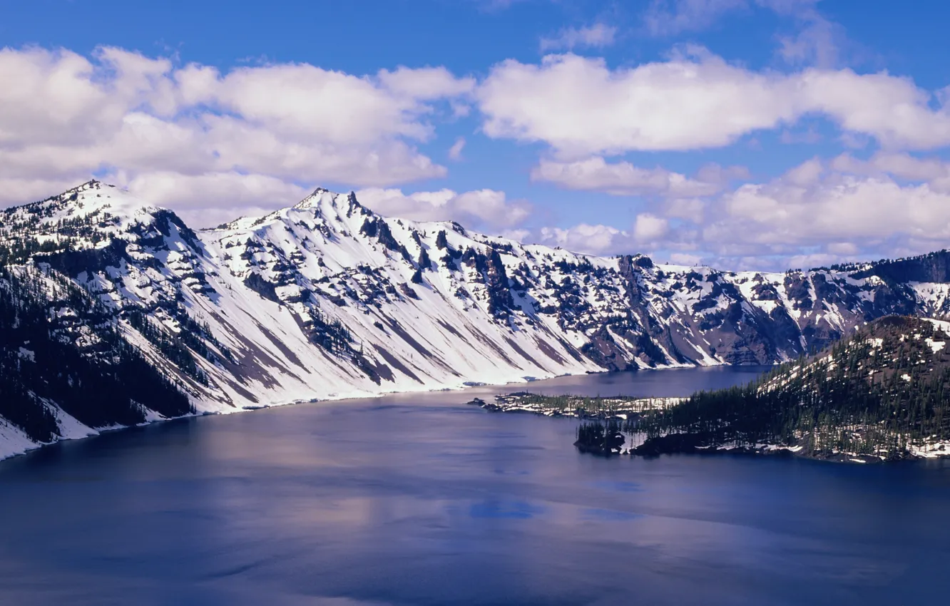 Фото обои озеро, остров, Горы, хребет