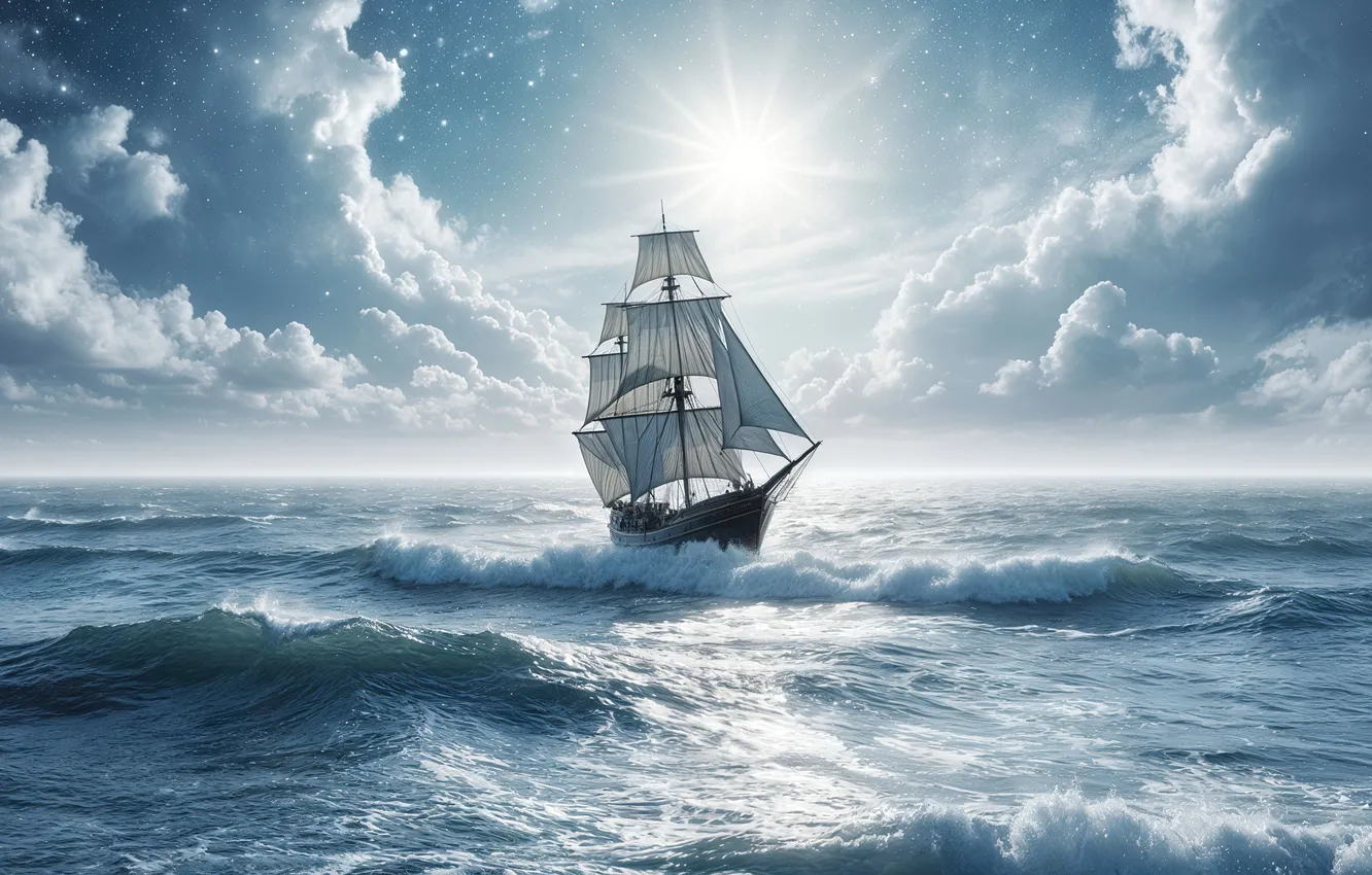 Фото обои sky, sea, sailboat