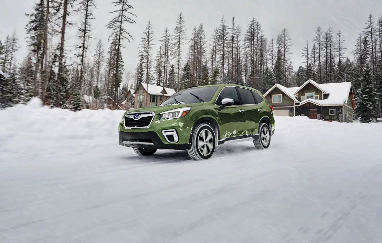 Фото обои снег, Subaru, кроссовер, Forester, 2019