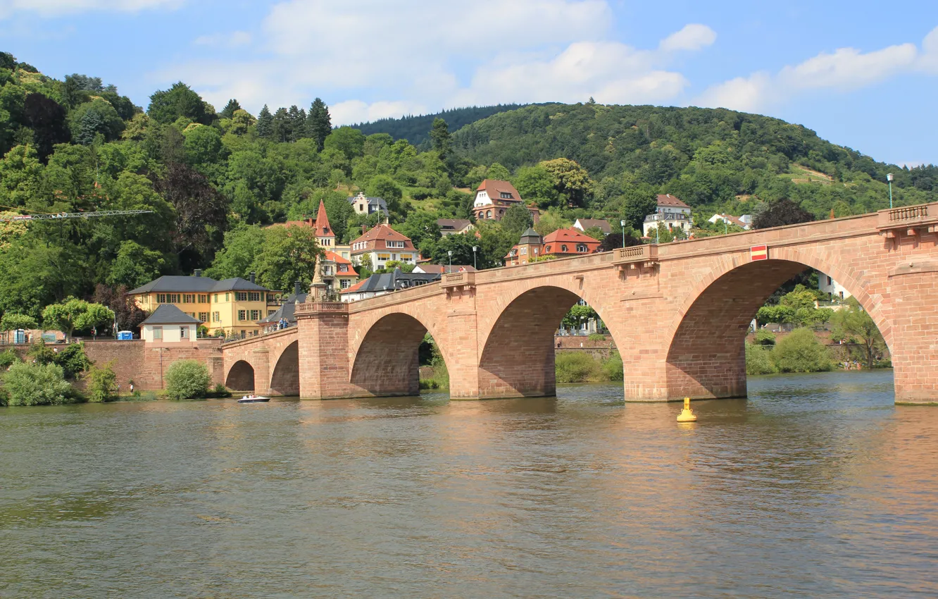 Фото обои Река, Германия, Germany, River, Хайдельберг, Старый мост, Heidelberg, Old Bridge