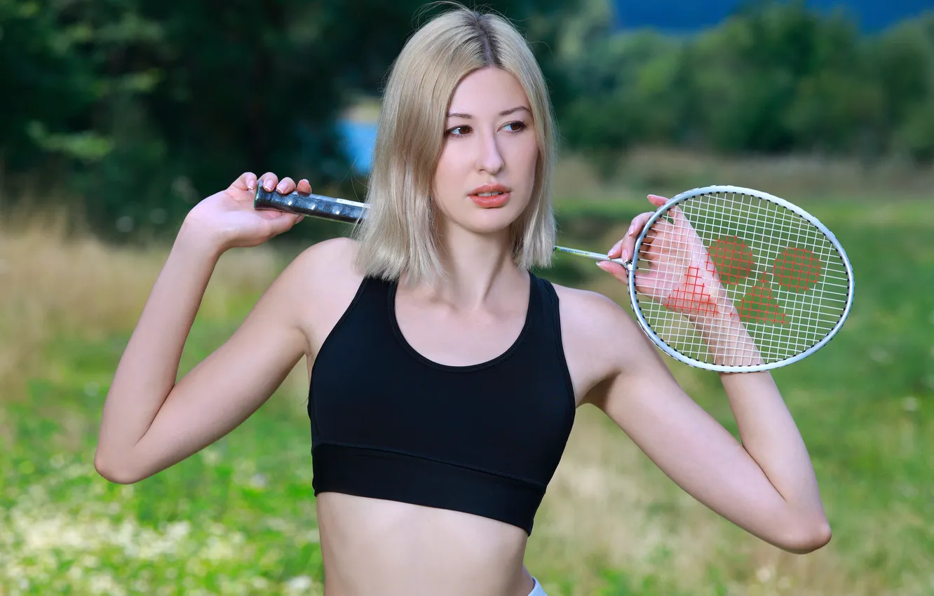 Фото обои girl, model, blonde, cute, racket