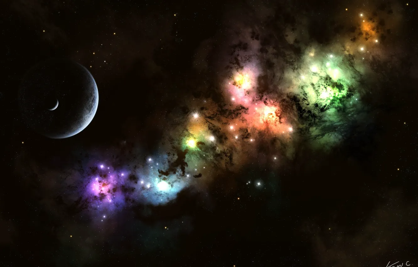 Фото обои звезды, свет, луна, планета, nebula