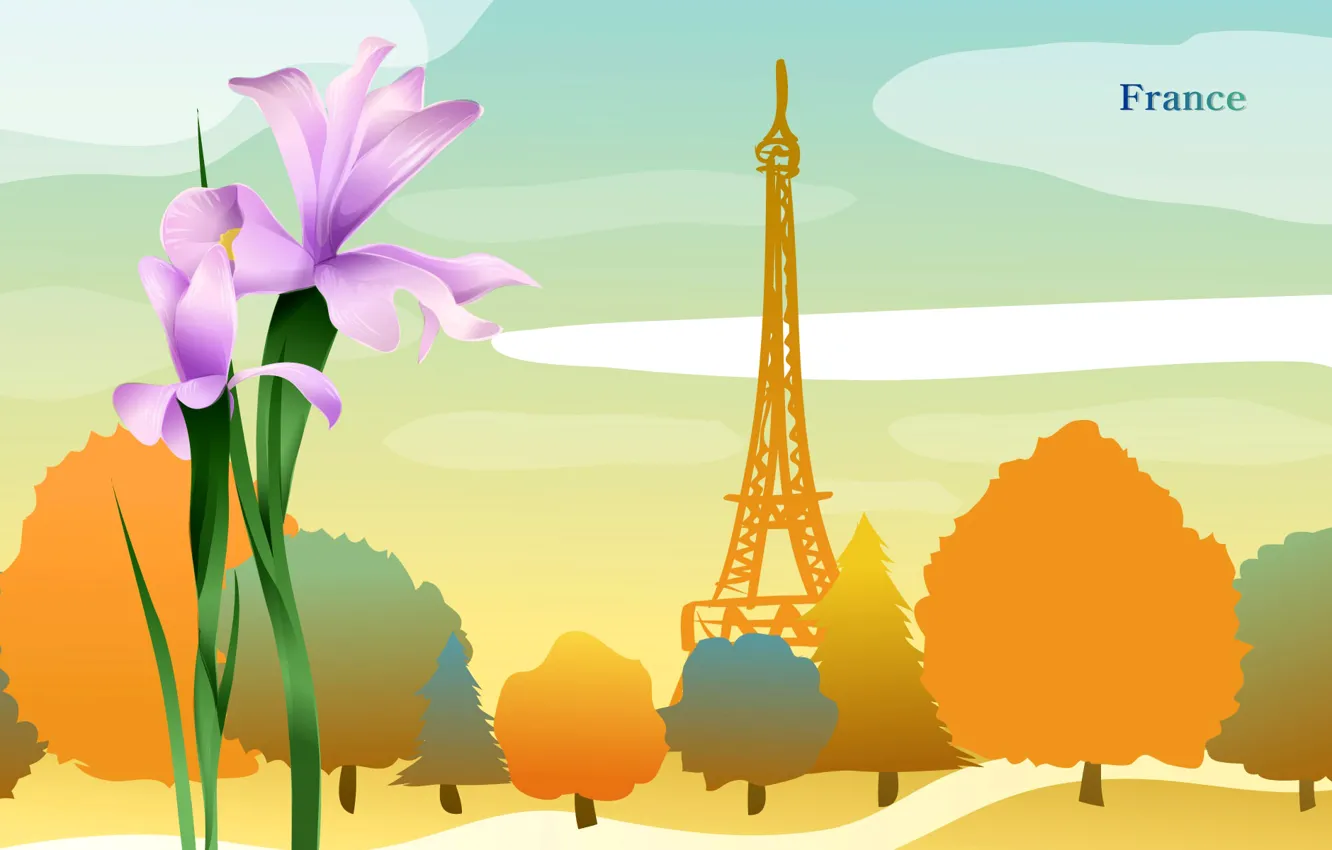 Фото обои осень, деревья, цветы, город, путешествия, Франция, башня, туризм