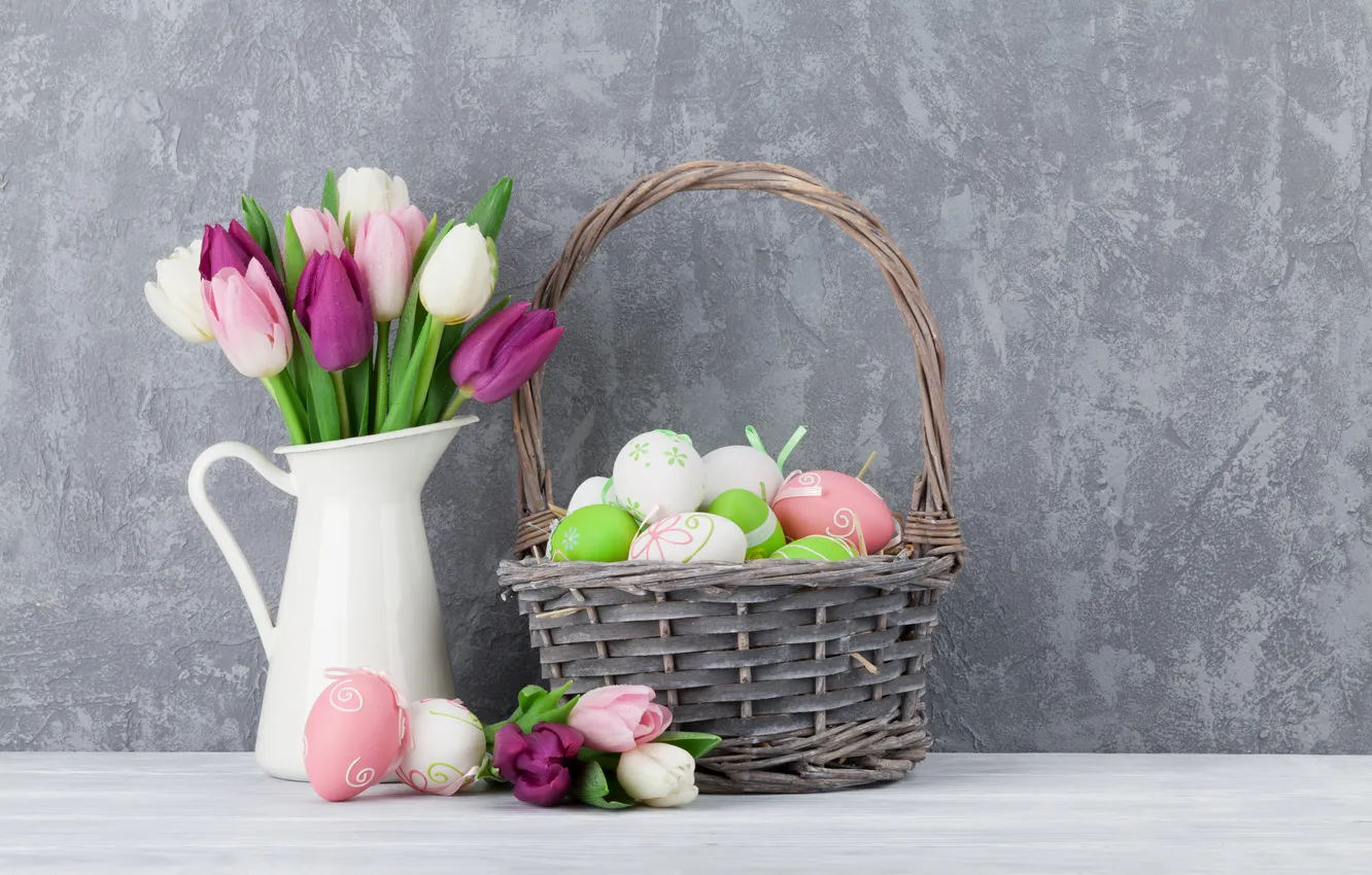Фото обои цветы, яйца, весна, colorful, Пасха, happy, wood, pink