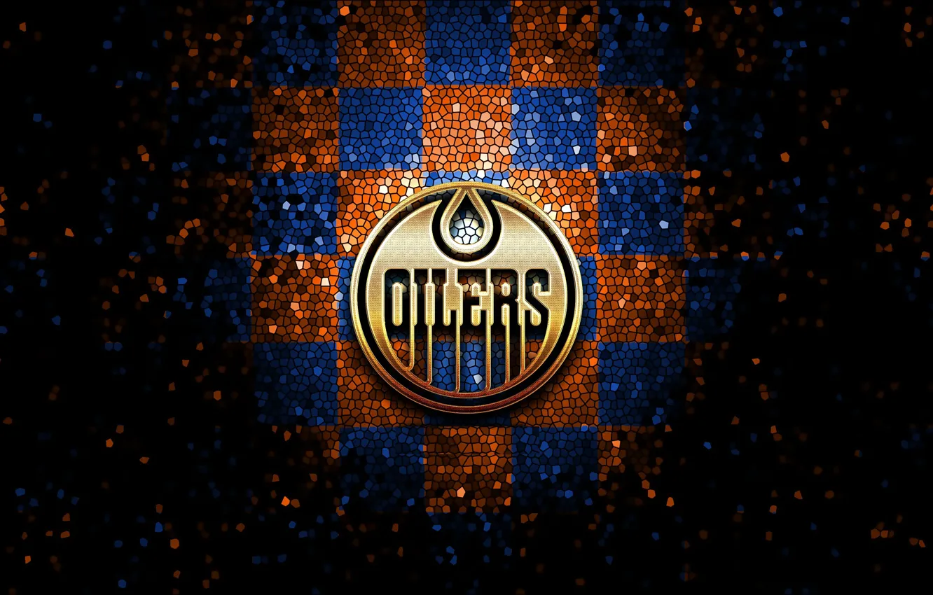 Фото обои wallpaper, sport, logo, NHL, hockey, glitter, checkered, Edmonton Oilers
