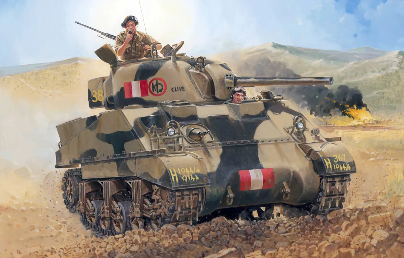 Фото обои арт, танк, вторая мировая, сражение, американский, британский, british, средний
