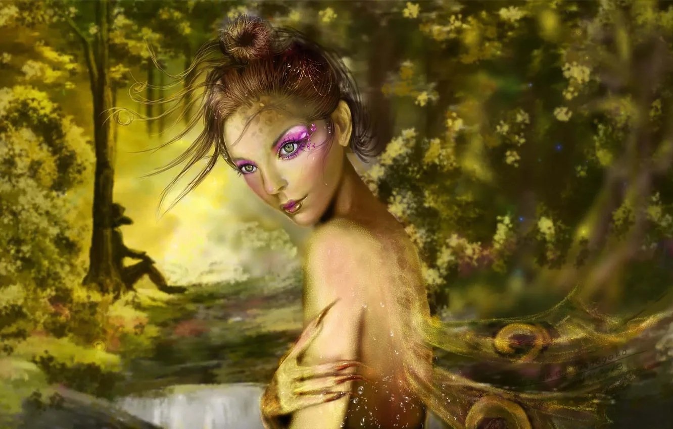 Фото обои лес, девушка, крылья, фея, арт