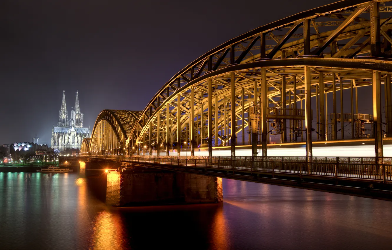 Фото обои ночь, Германия, night, germany, Кёльн, cologne, Rhine River, koln