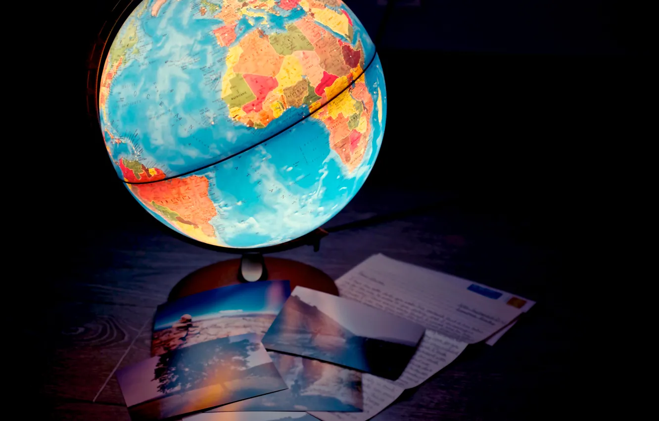Фото обои лампа, карта, светильник, глобус