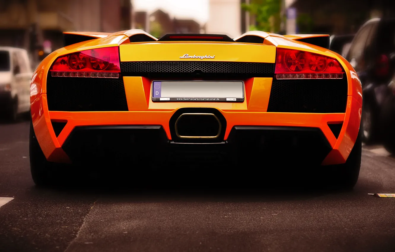 Фото обои дорога, улица, Roadster, Lamborghini, чудо, оранжевое, Murcielago, LP640