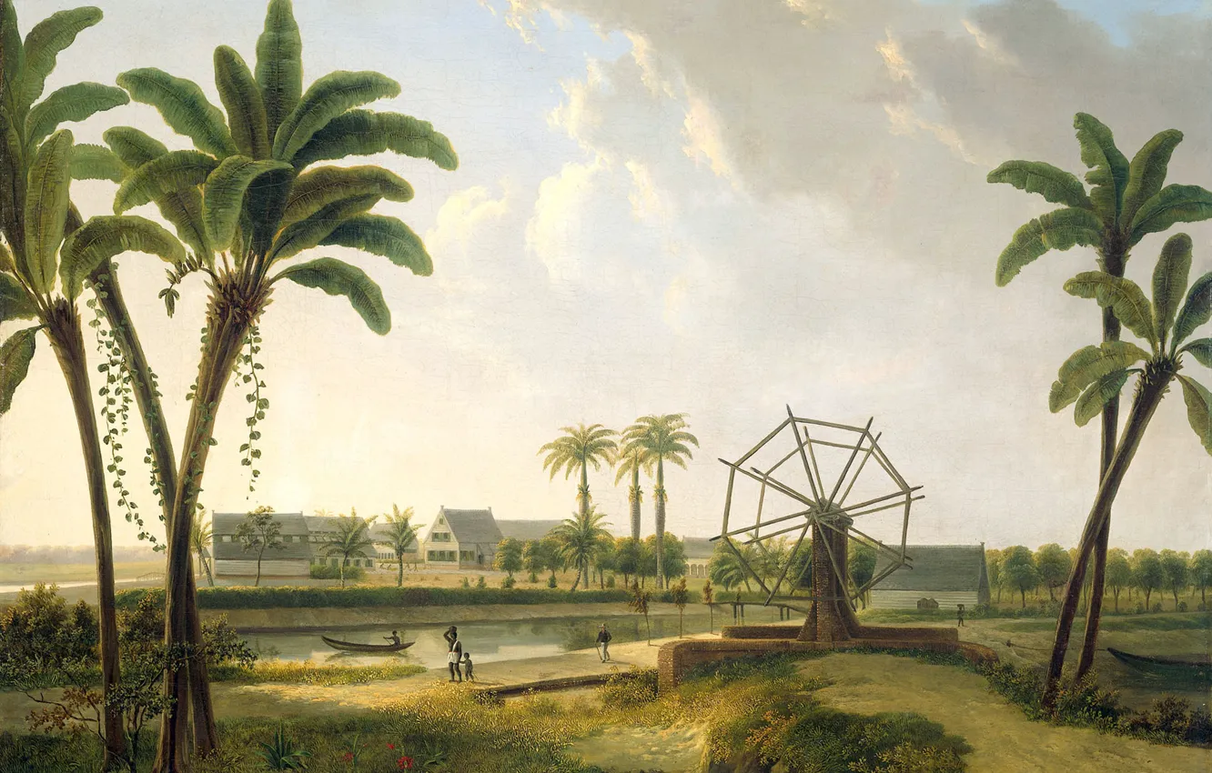 Фото обои пейзаж, картина, Виллем де Клерк, Вид на Кофейную Плантацию в Суринаме