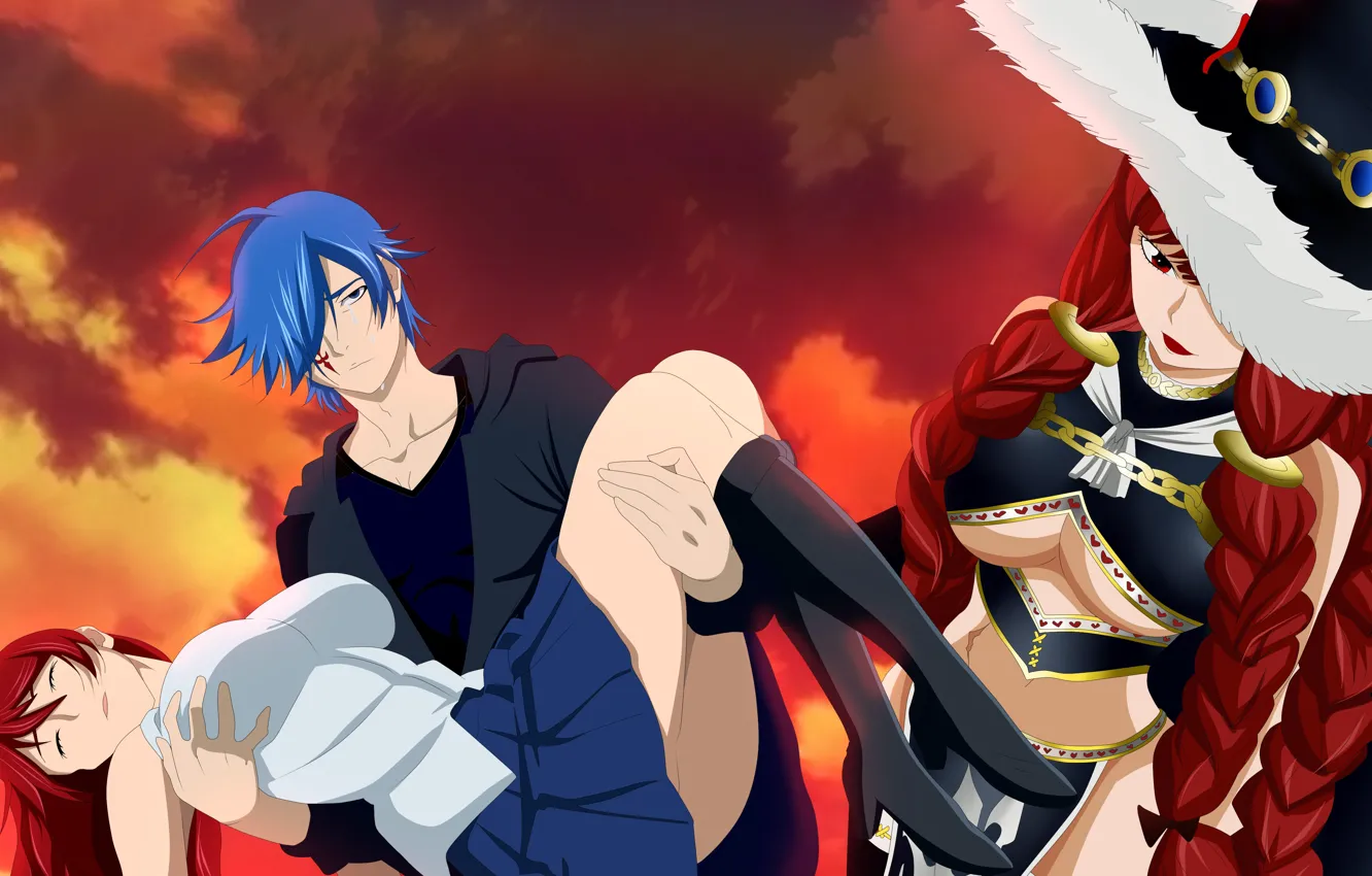 Фото обои аниме, арт, Fairy Tail, Жерар, Эльза, Хвост феи