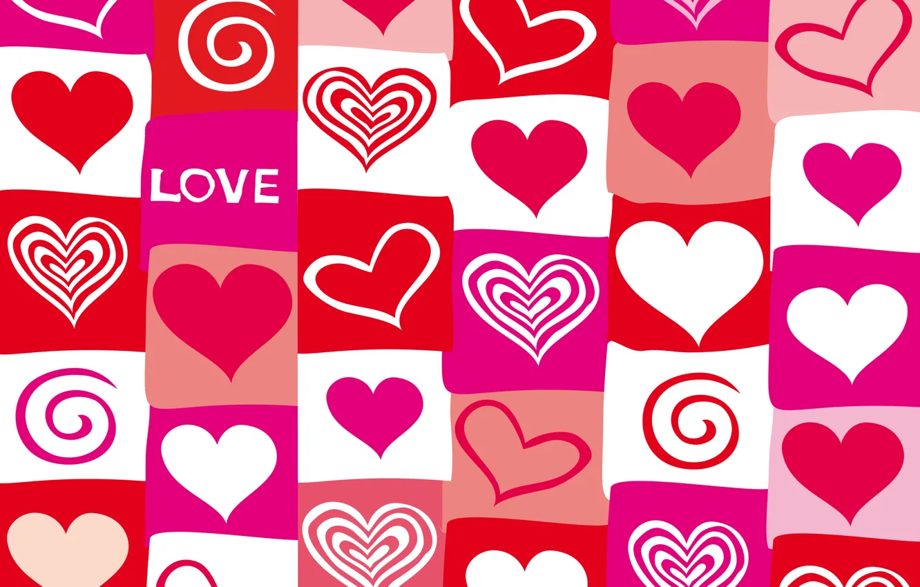 Фото обои vector, сердечки, red, love, pink, hearts, valentine