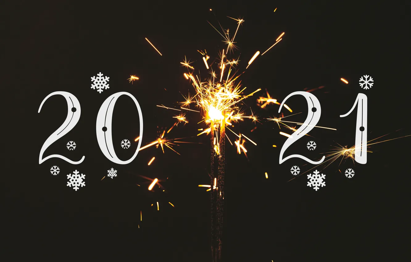 Фото обои снежинки, праздник, новый год, искры, черный фон, бенгальский огонь, 2021