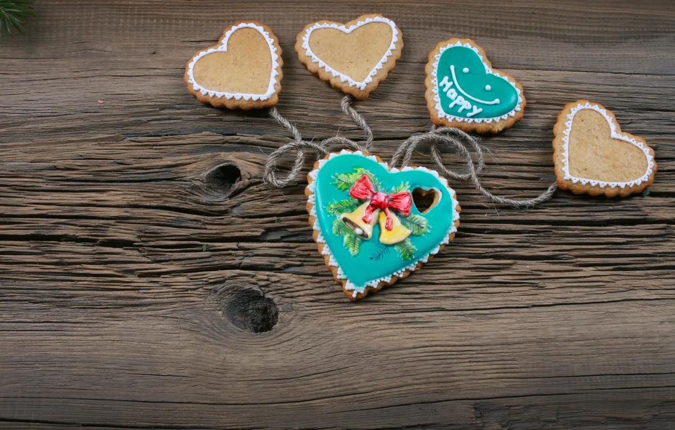 Фото обои Новый Год, Рождество, heart, wood, merry christmas, cookies, decoration, xmas