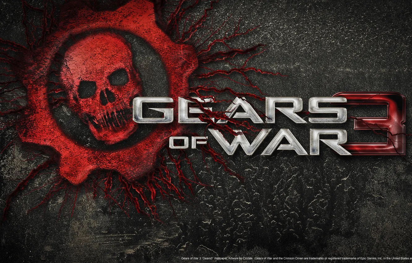 Фото обои кровь, череп, шестеренка, gears of war 3