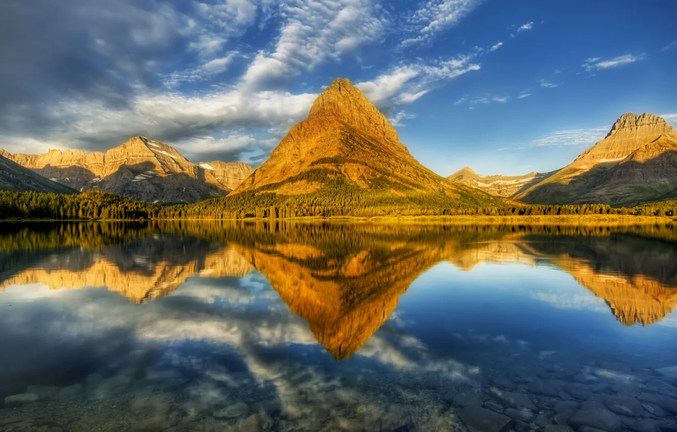 Фото обои осень, небо, облака, деревья, горы, природа, озеро, отражение