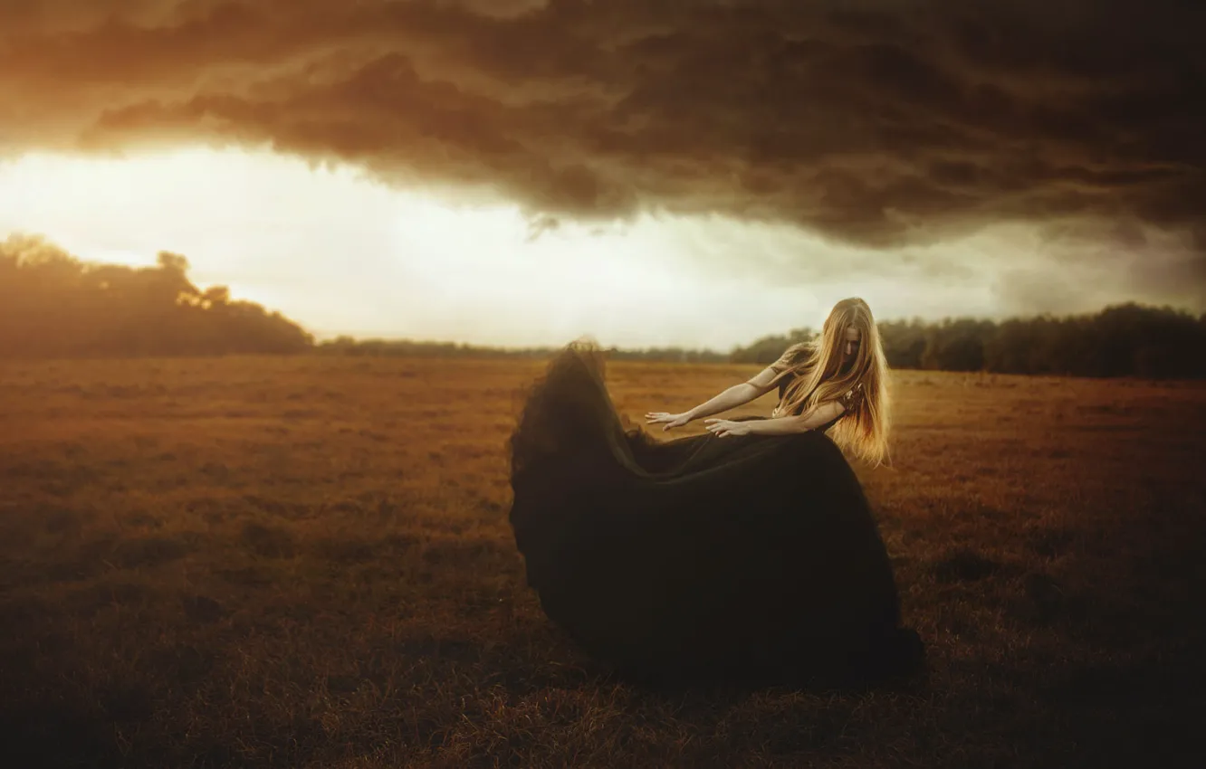 Фото обои поле, девушка, природа, платье, TJ Drysdale