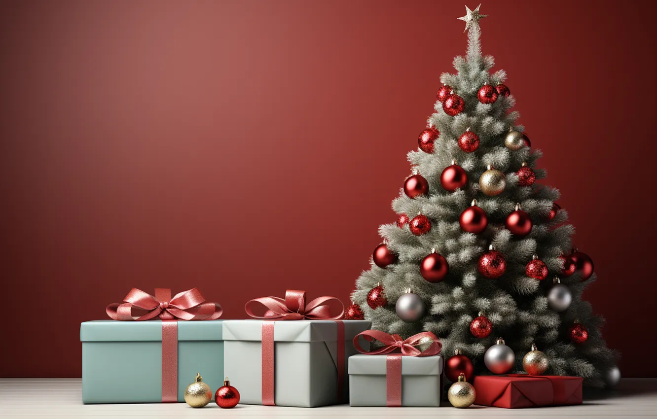 Фото обои елка, Рождество, подарки, Новый год, Christmas, tree, decoration, gift boxes