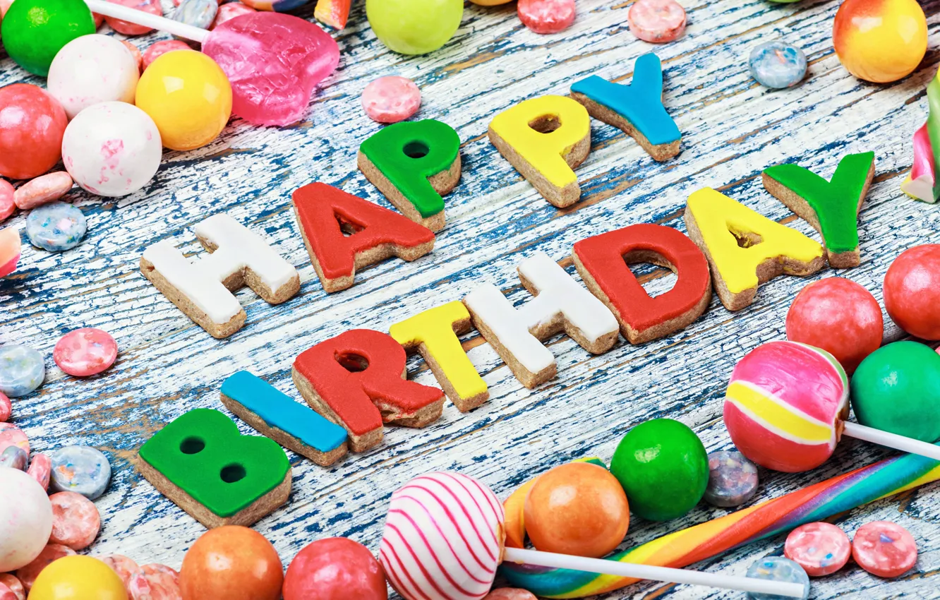 Фото обои colorful, печенье, конфеты, сладости, Happy Birthday, colours, celebration, cookies
