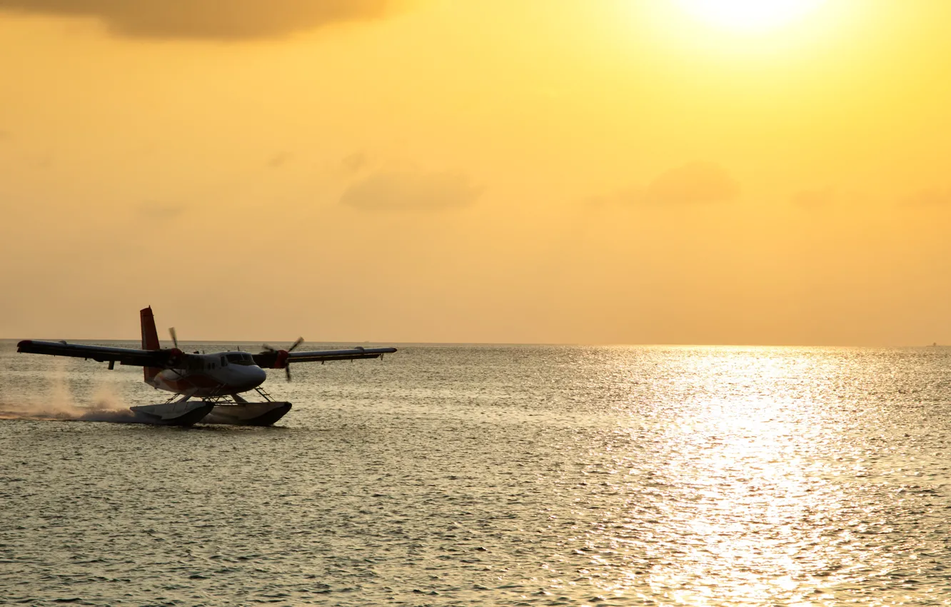 Фото обои самолет, размытость, Мальдивы, боке, пассажирский, wallpaper., гидросамолет, seaplane