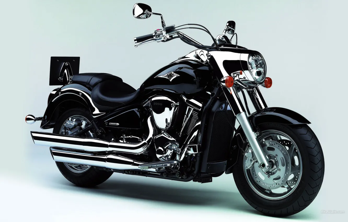 Фото обои колесо, руль, хром, kawasaki vn2000