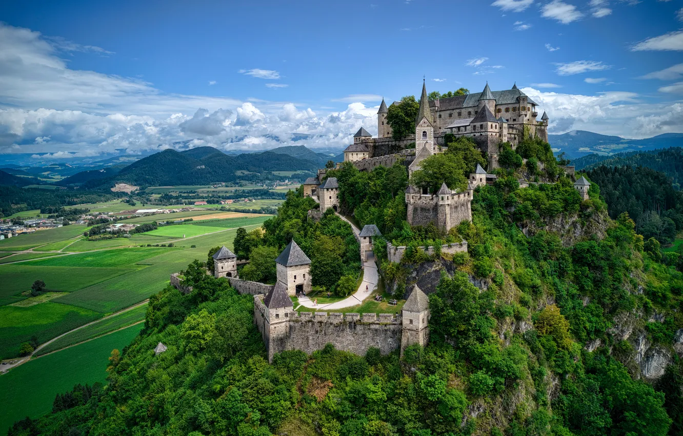 Фото обои горы, замок, Австрия, Hochosterwitz Castle