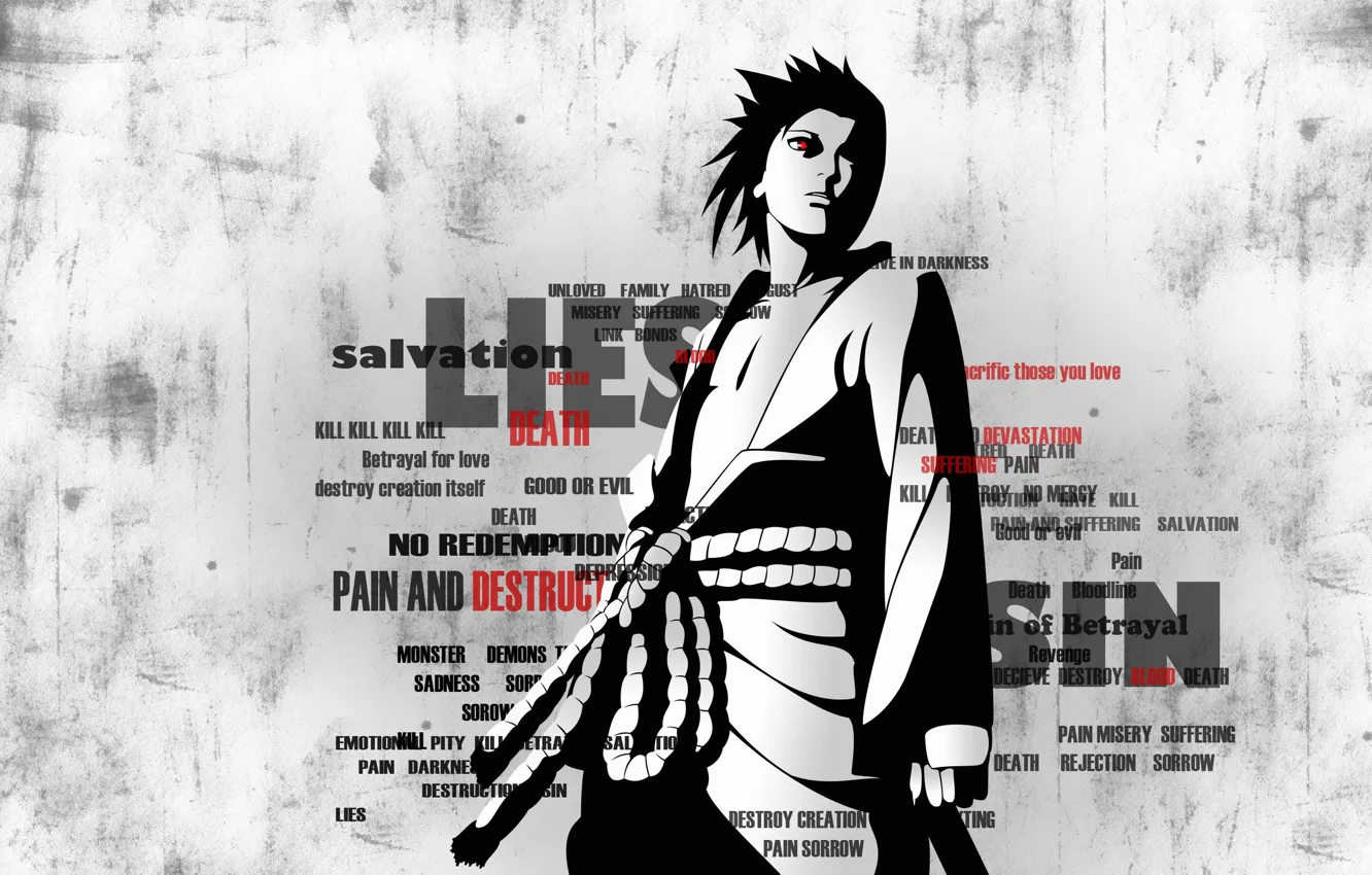 Фото обои надпись, саске, sasuke, naruto shippuuden