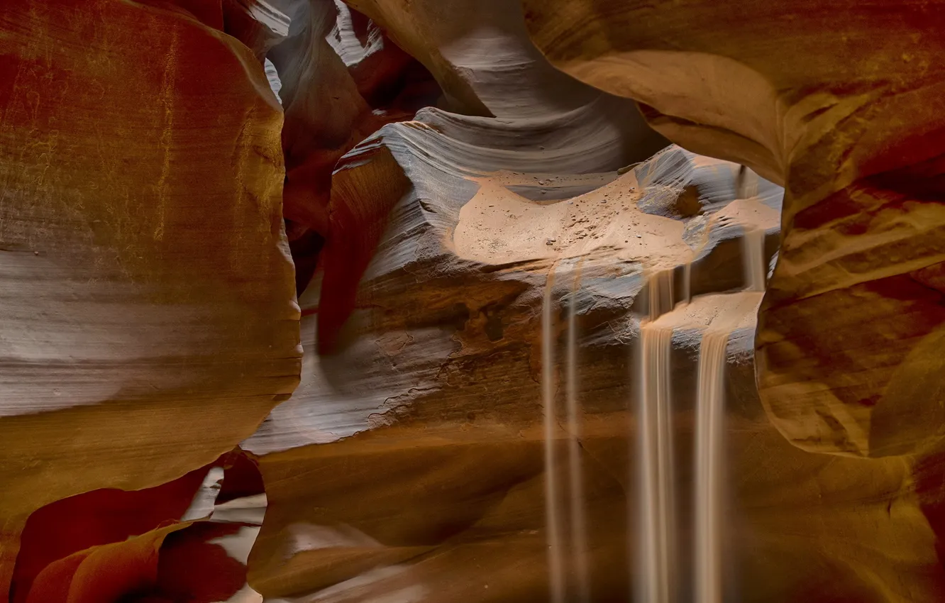 Фото обои Antelope Canyon, Erosion, Sand Falls
