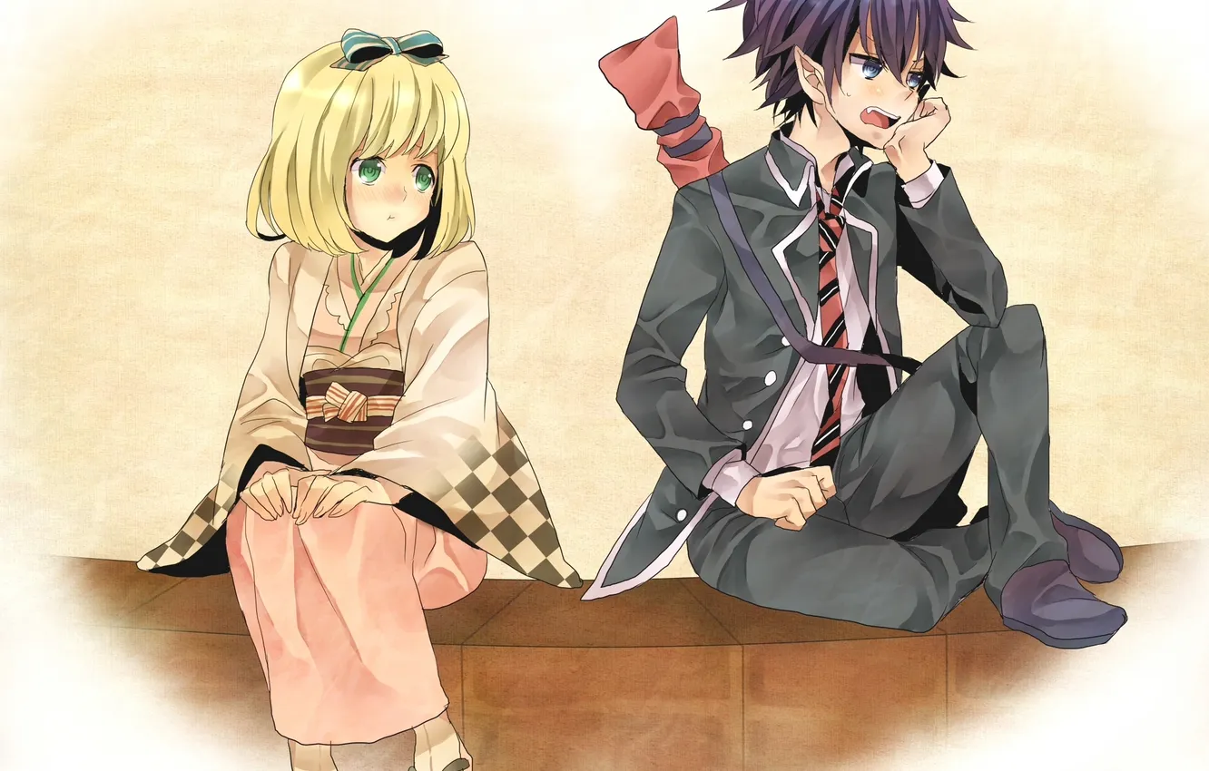 Фото обои девушка, арт, Аниме, парень, Ao no Exorcist, Rin Okumura, Рин, Blue Exorcist