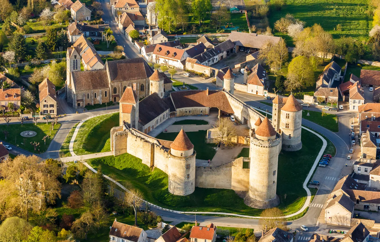 Фото обои пейзаж, замок, стена, Франция, башня, дома, шато, Бленди-ле-Тур