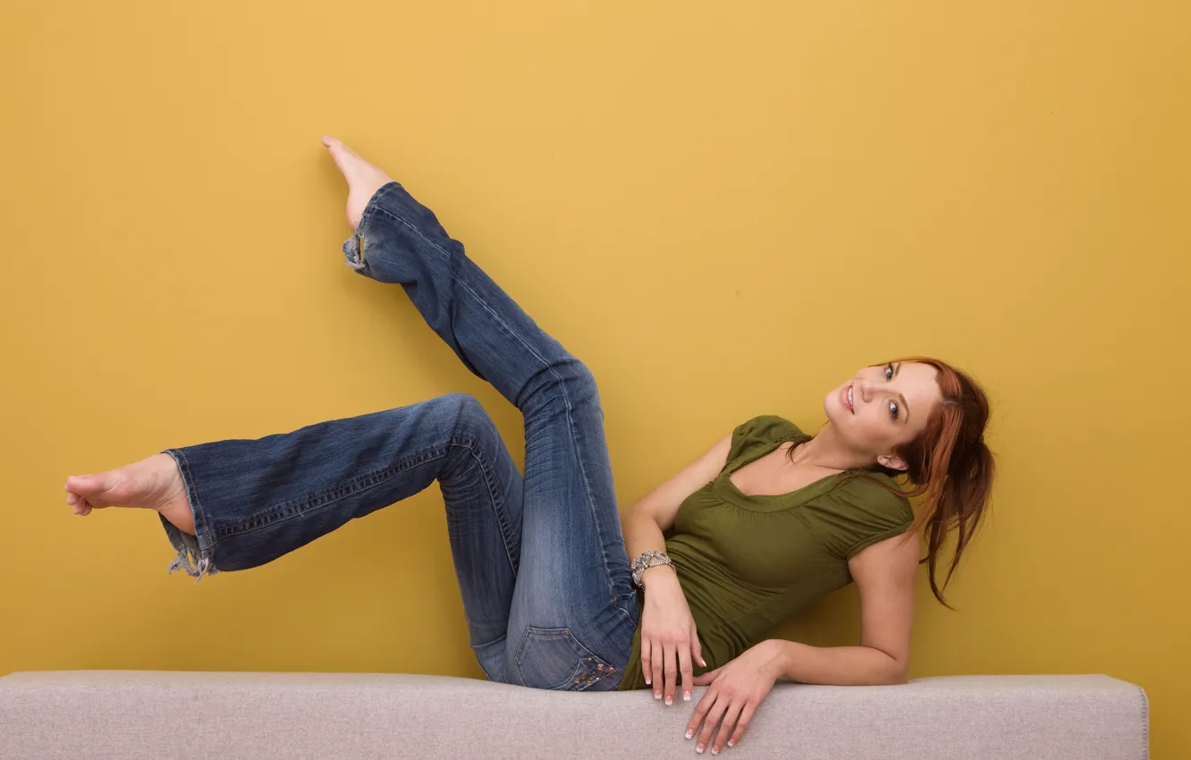 Фото обои Jayden Cole, Model, Smile, Redhead, Jeans