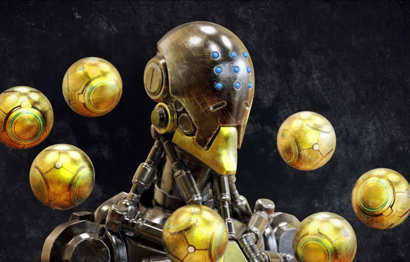 Фото обои будущее, темный фон, шары, робот, вращение, future, robot, balls