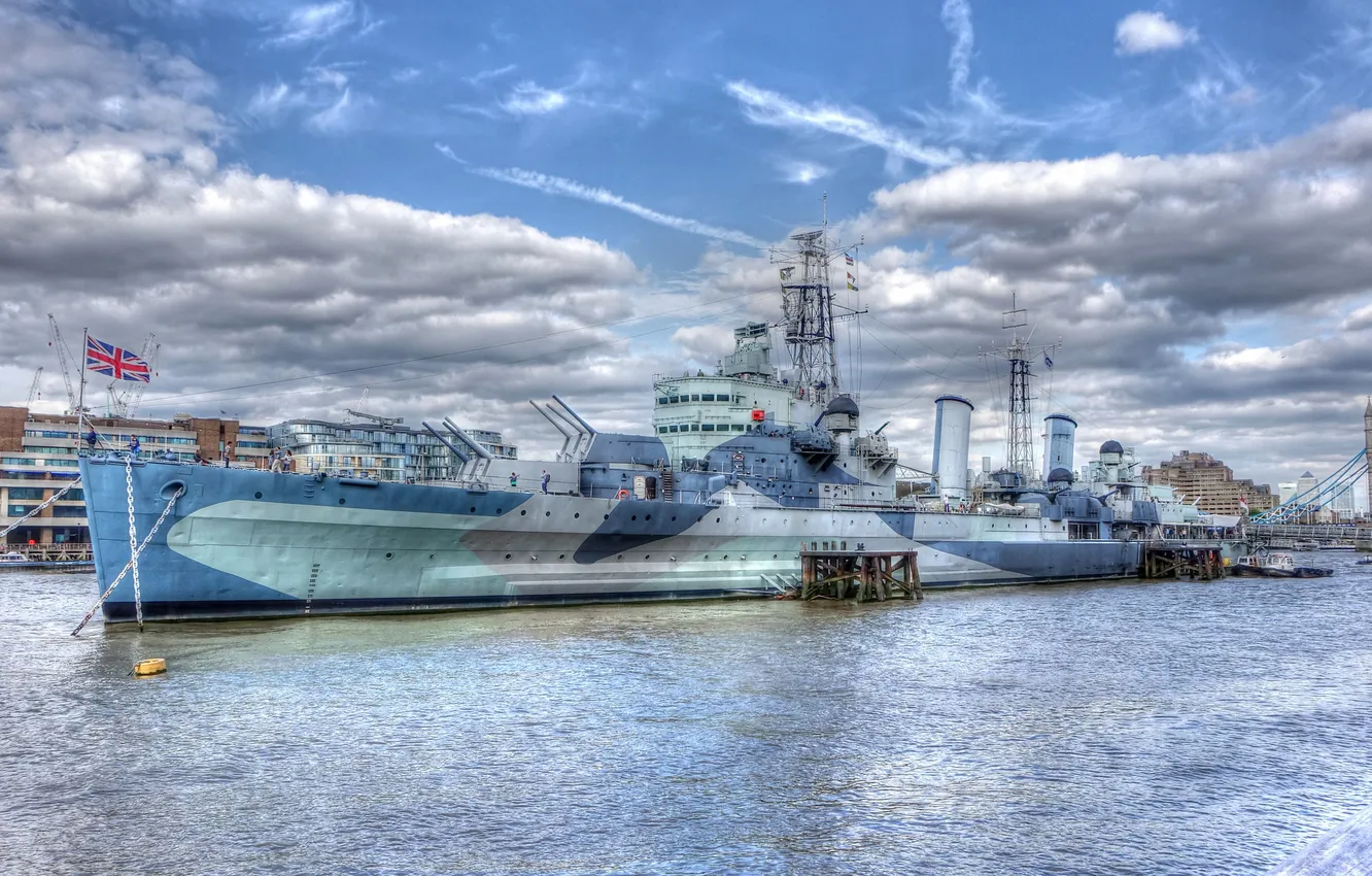 Фото обои London, River Thames, HMS Belfast, museum ship