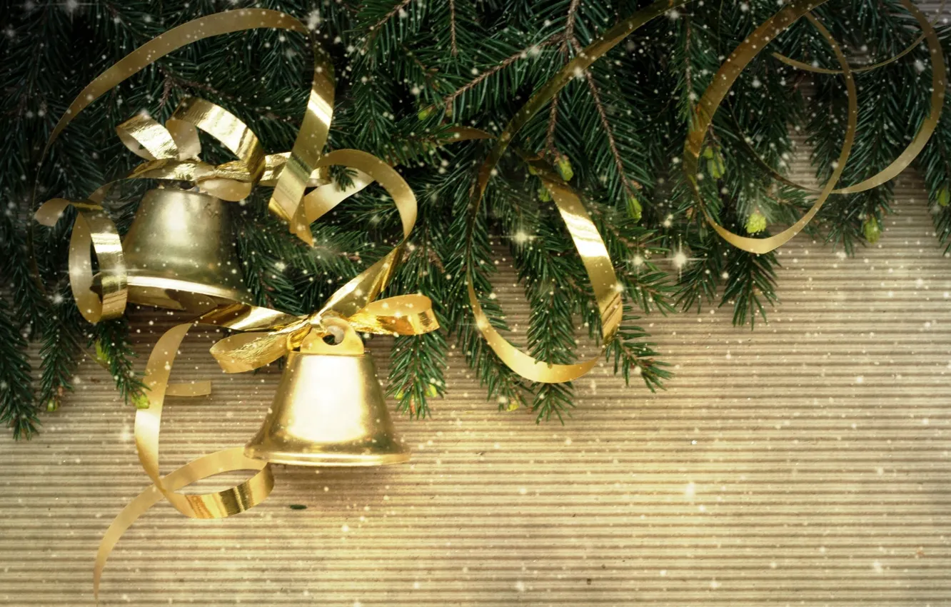 Фото обои украшения, елка, колокольчики, Christmas, decoration, xmas, Merry, Рождество. Новый Год