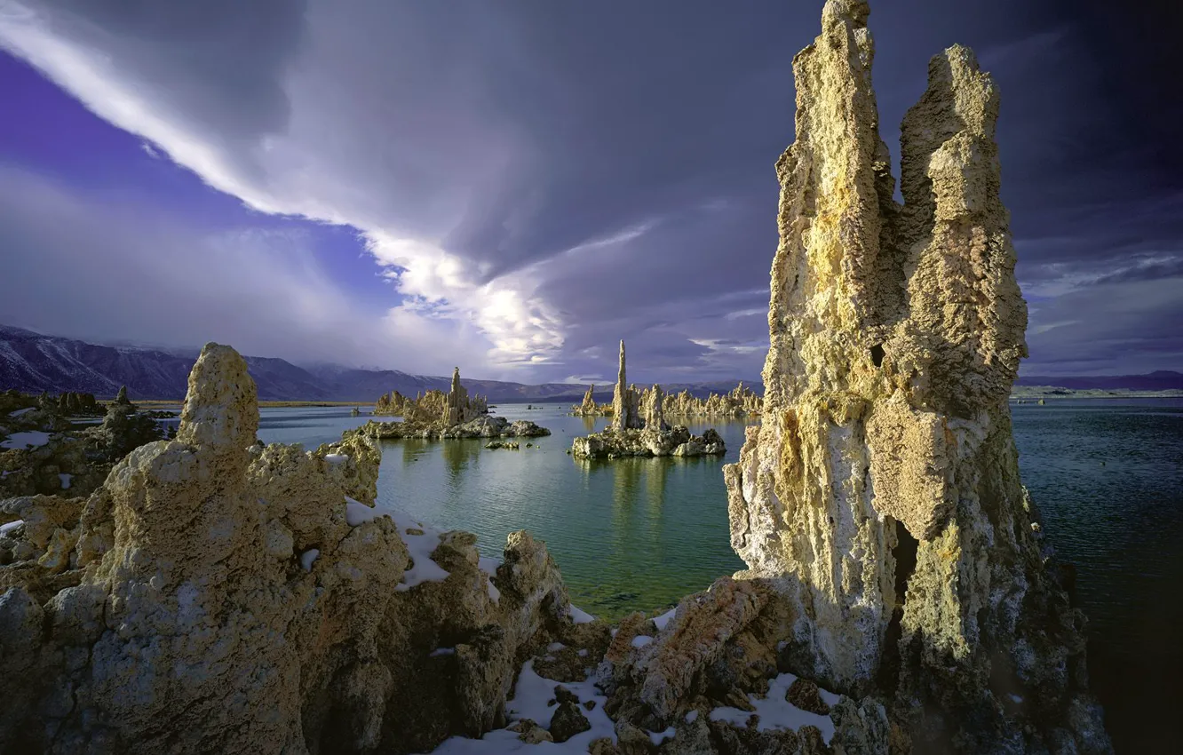 Фото обои море, снег, Скалы