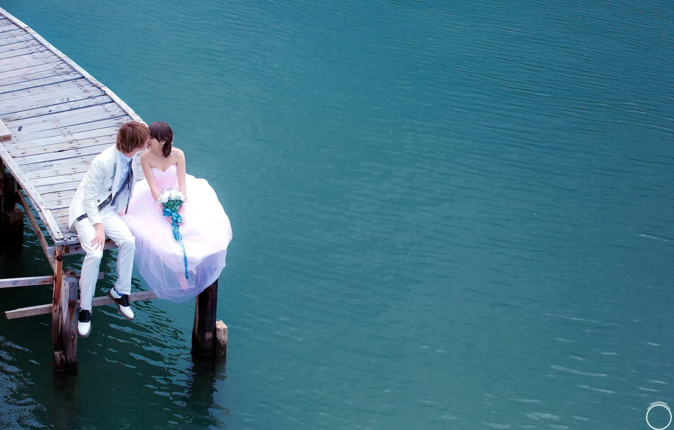 Фото обои мост, озеро, настроение, свадьба