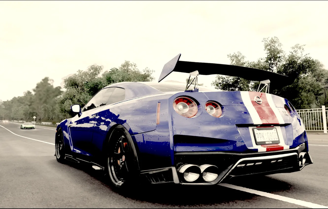 Фото обои car, Nissan, game, forza horizon 3, blue and red