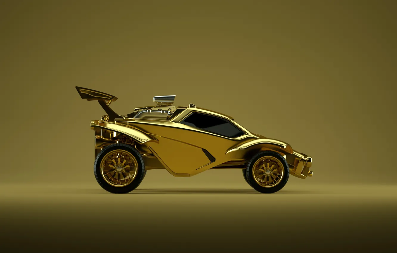 Фото обои Минимализм, Машина, Золотой, Golden, Octane, Rocket League