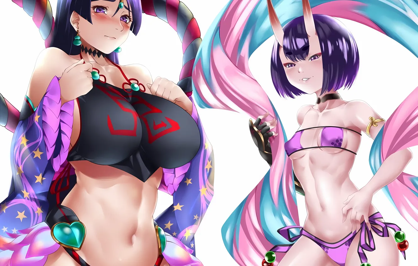 Фото обои sexy, cleavage, Assassin, horns, long hair, girls, boobs, anime
