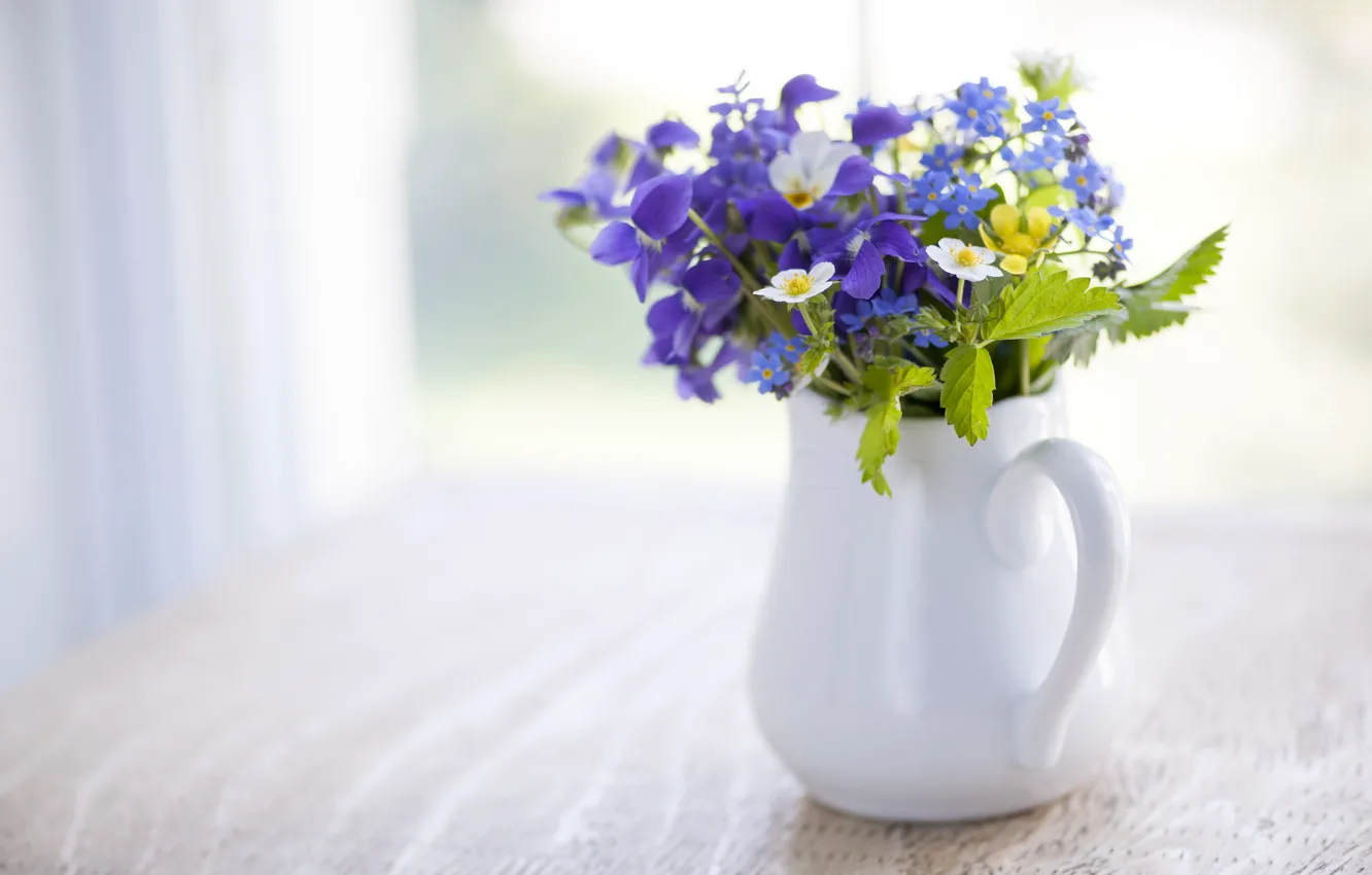 Фото обои лето, цветы, стол, ваза