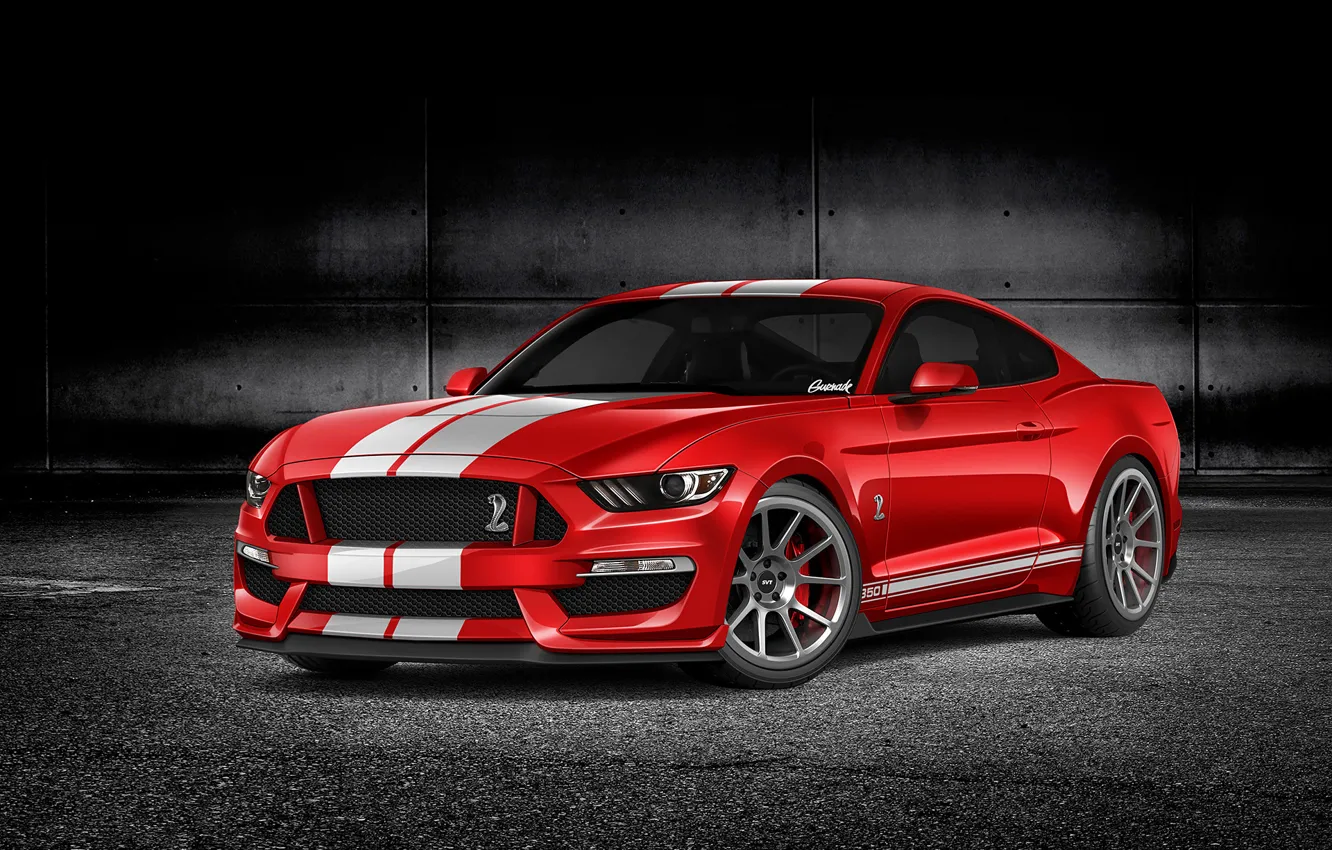 Фото обои красный, рендеринг, Mustang, Ford, мустанг, red, мускул кар, форд