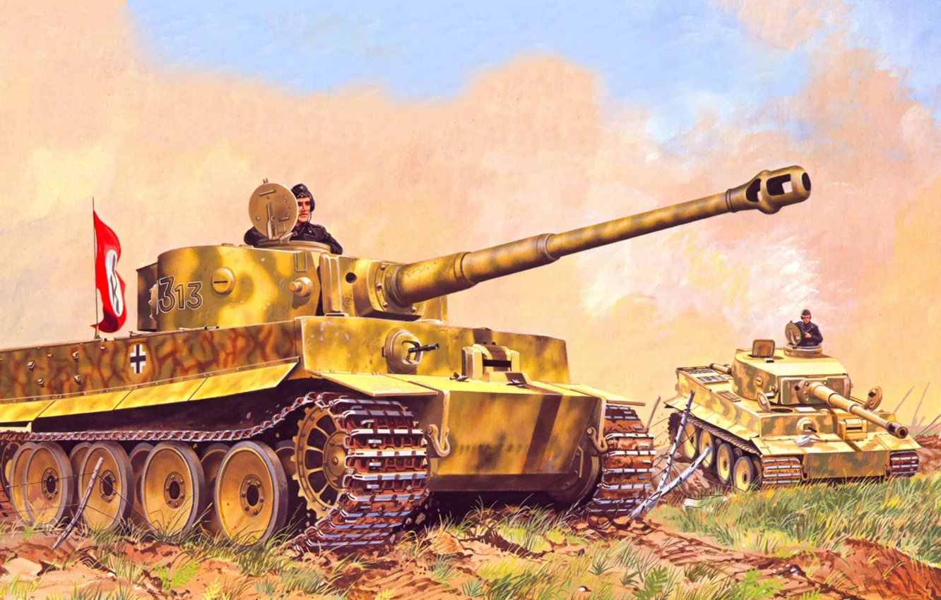 Фото обои war, art, painting, tank, ww2, Panzerkampfwagen VI Tiger
